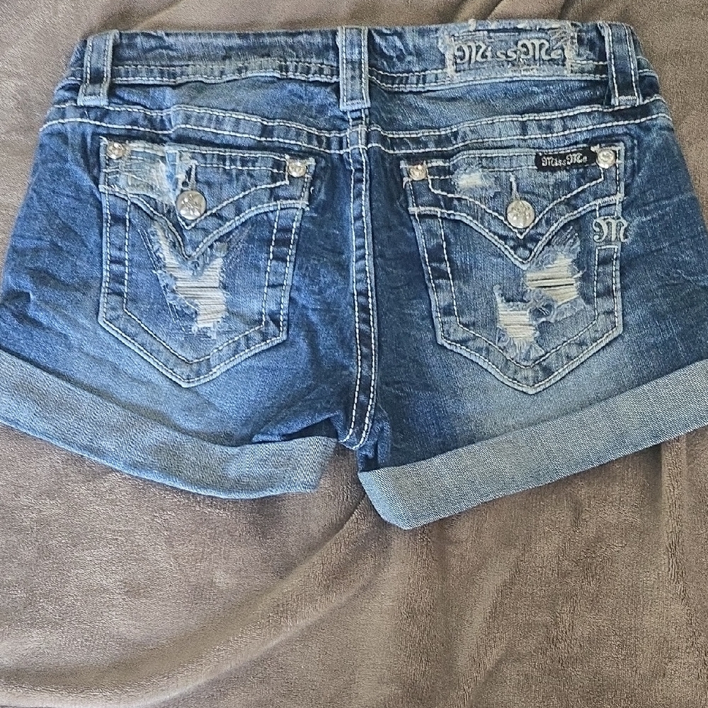 Miss Me Blue Jean Shorts with Distressed Details
